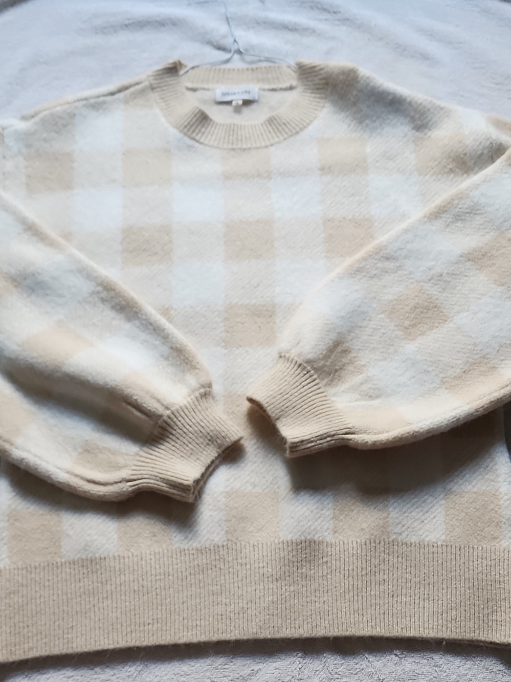 Sugarlips Checked Crewneck Sweater in Cream and Beige